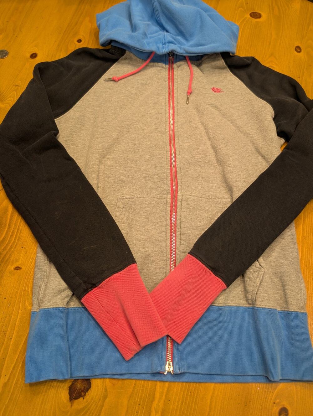 Nike Zip Up Heavy Weight Hoody, Gray, Pink, Blue, Women's Large, GU